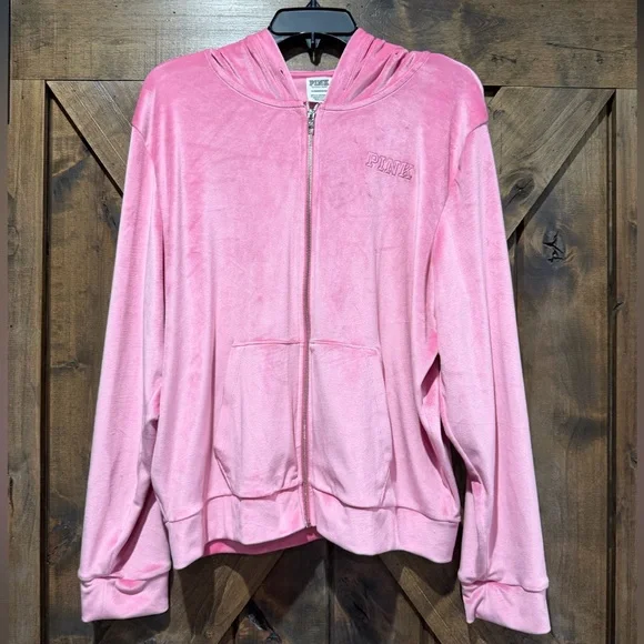 EUC PINK Brand Velour Pink Zip Yp Hoodie Sz XL - Picture 8 of 15